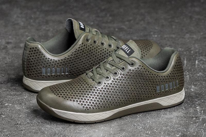 Olive Nobull Moss Leather Men's Trainers | CA H1360A